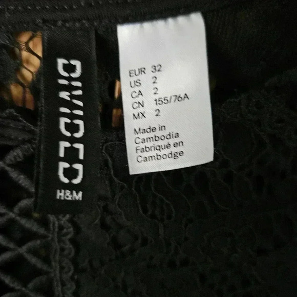 H&M Black Lace Cocktail Tier Ruffle Dress Sz 2 Small - Picture 5 of 6